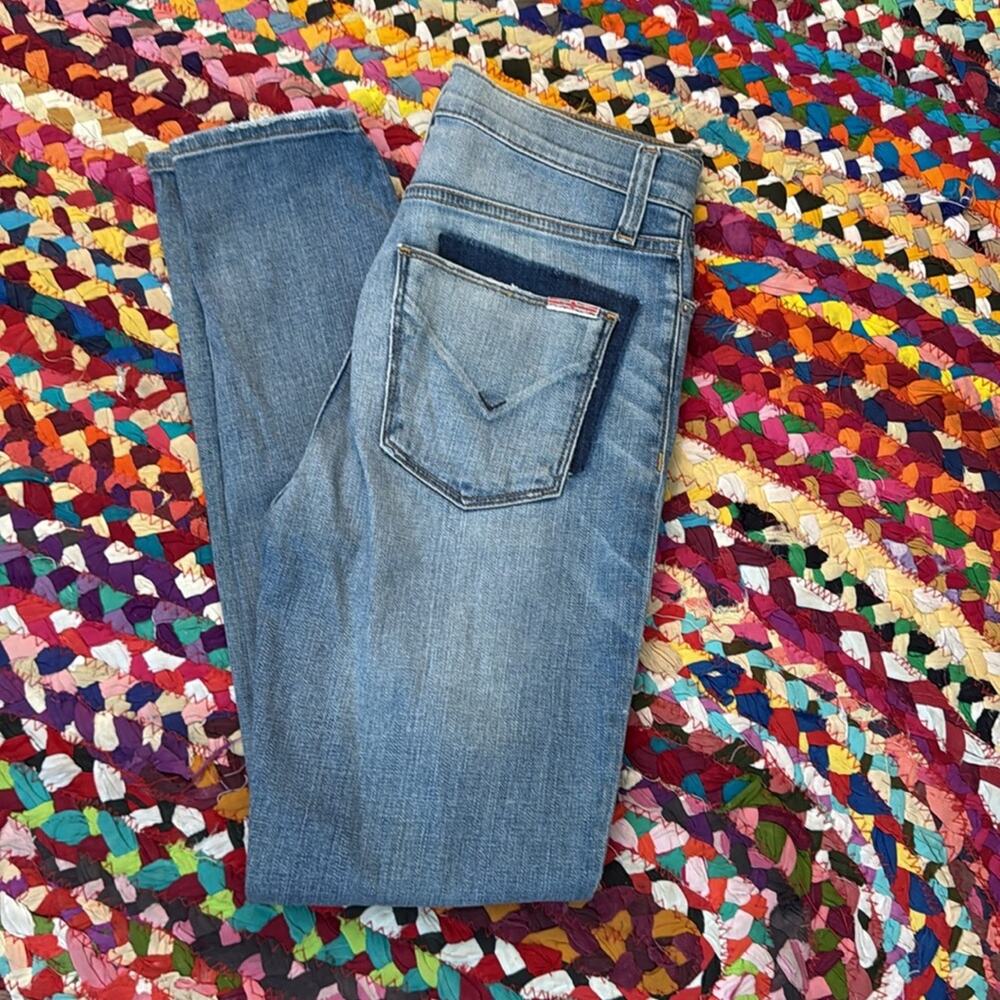 Hudson Barbara High Rise Super Skinny Distressed Denim Blue Jeans